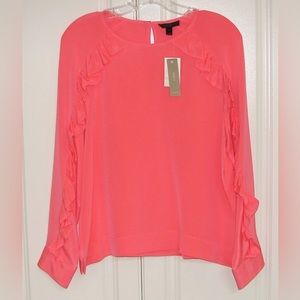 NWT J Crew size 16 watermelon pink ruffle sleeve 100% silk blouse top